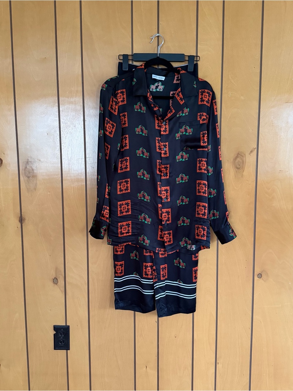 Saint Perry Silk Button-Down Set Horse Print Long Sleeve Top L Pants S Men’s